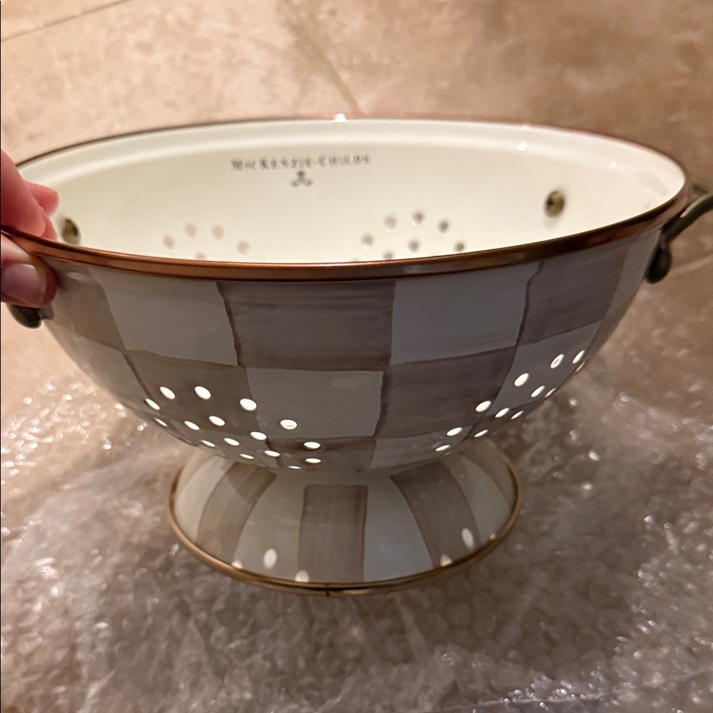 MacKenzie-Childs Mocha Check Large Colander